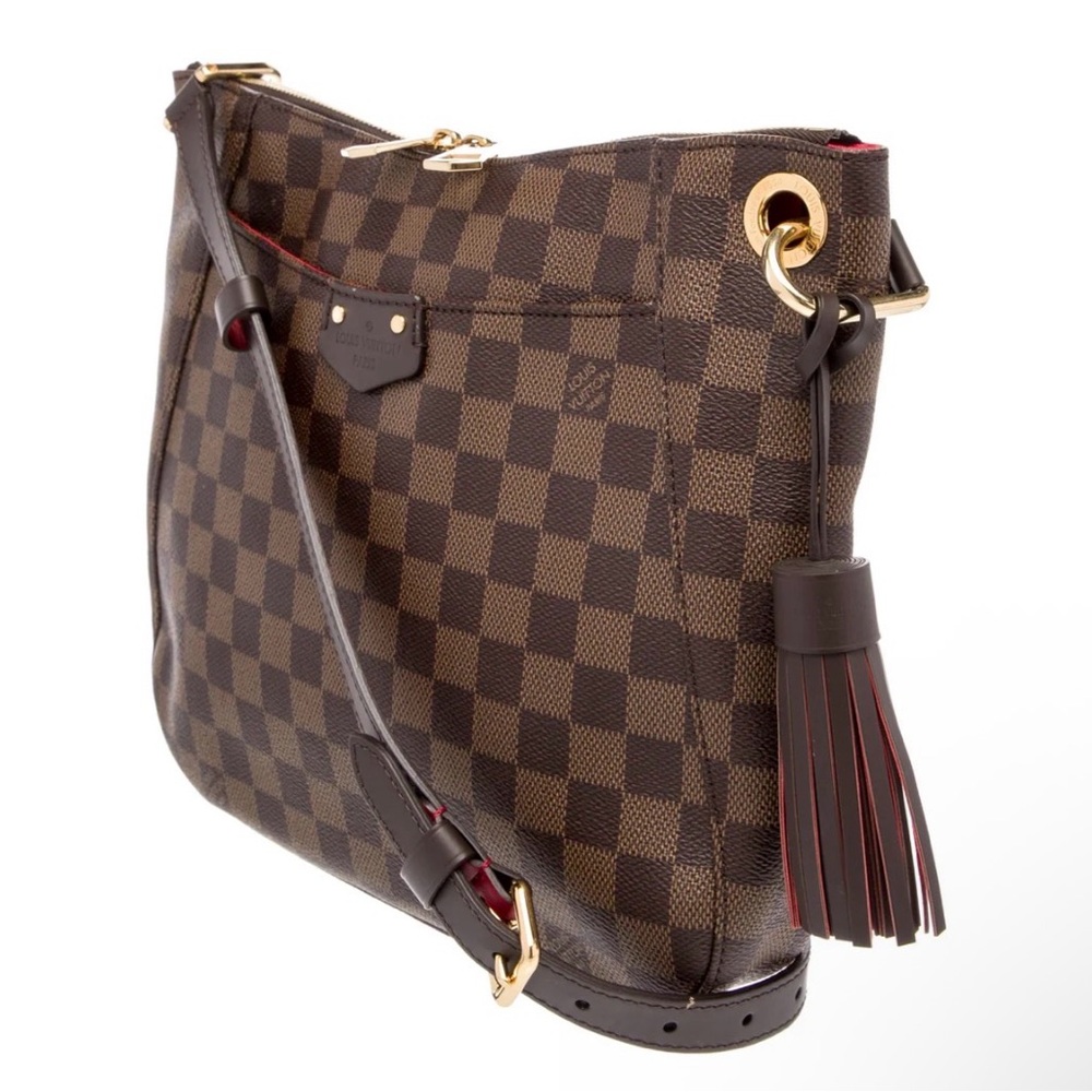 Louis Vuitton Brown Damier Ebene Crossbody with Red Trim and Gold Hardware